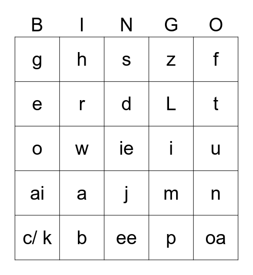JOLLY PHONICS 1-4 Bingo Card