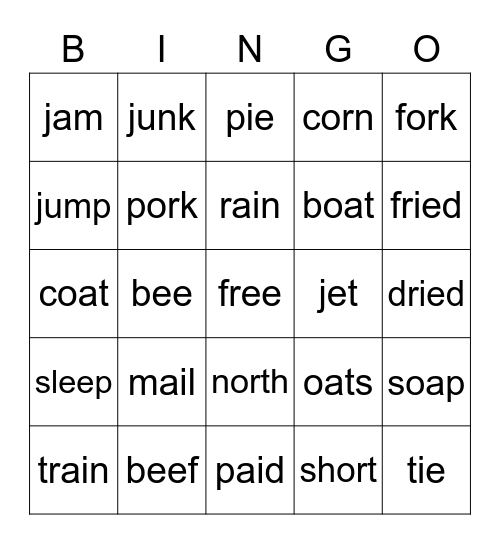 Group 4 ai-j-oa-ie-ee-or Bingo Card