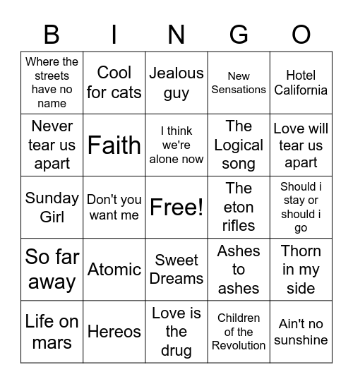 70s/80s Mixed Bingo Card