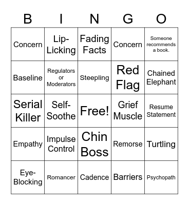 Behavior Panel Bingo Card