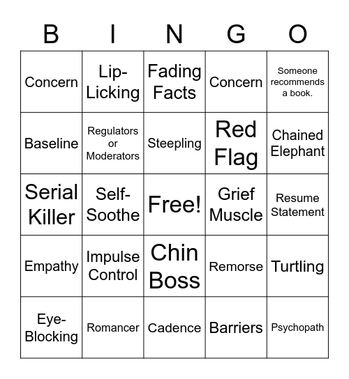 Behavior Panel Bingo Card