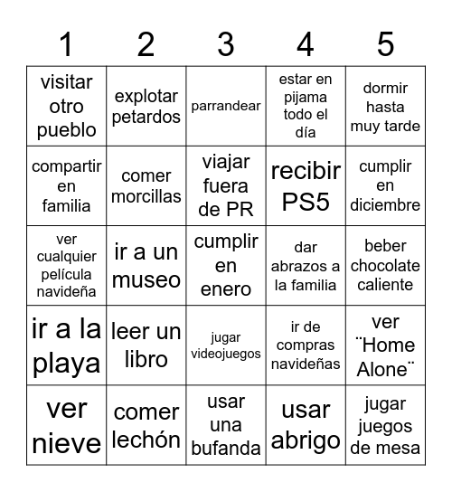 Vacaciones navideñas Bingo Card