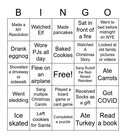 CHRISTMAS VACATION Bingo Card