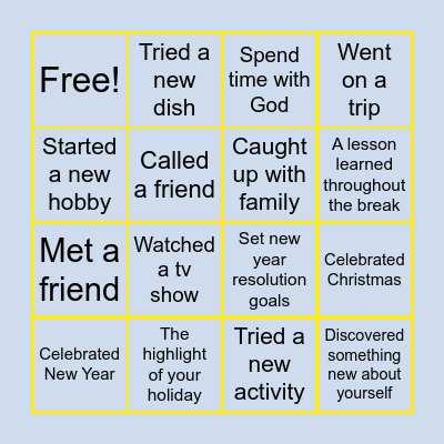 Bingo Holiday Edition Bingo Card