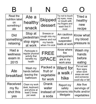 DECEMBER WELLNESS BINGO Card