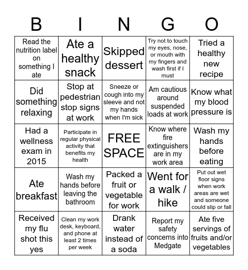 DECEMBER WELLNESS BINGO Card