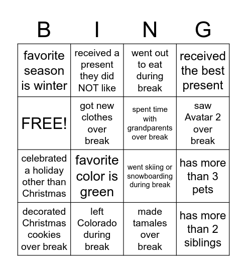 Find someone in the room who... Bingo Card