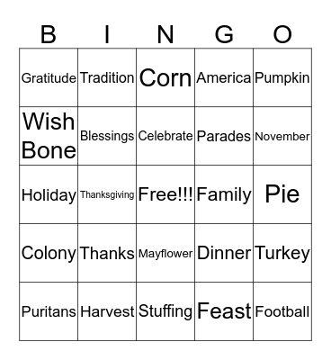 Thanksgiving Bingo Card