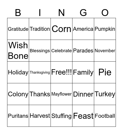 Thanksgiving Bingo Card