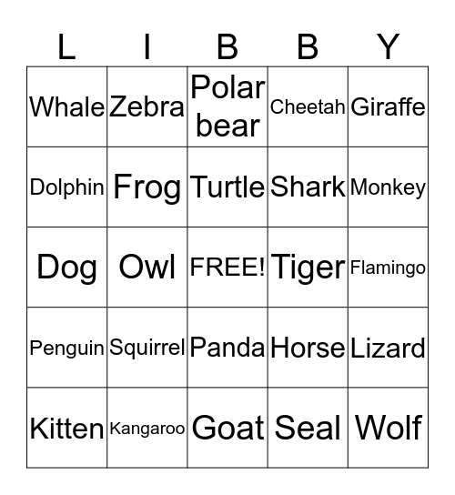 Birthday Animal Bingo! ^..^ Bingo Card