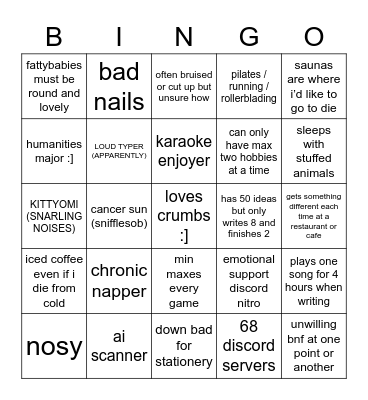 yams ehe Bingo Card