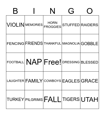 Thanksgiving Bingo Card