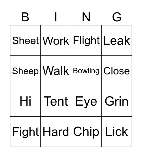 Pronunciation Bingo Card