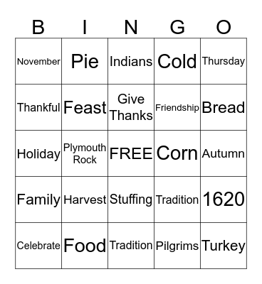 Thanksgiving BINGO Card