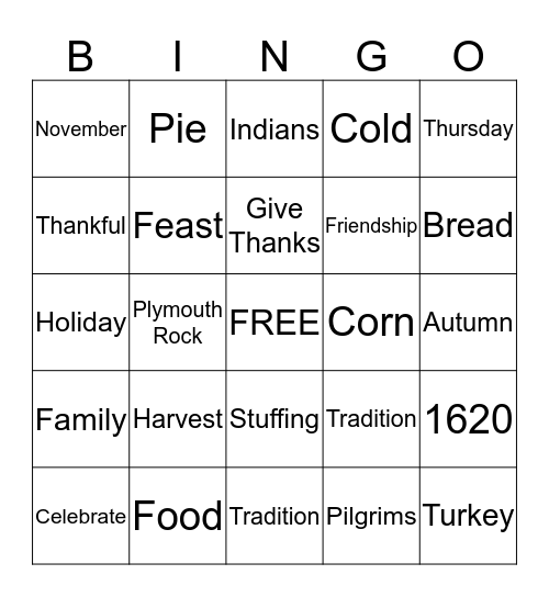 Thanksgiving BINGO Card