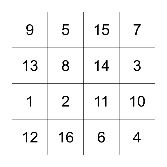 Math Facts Bingo Card