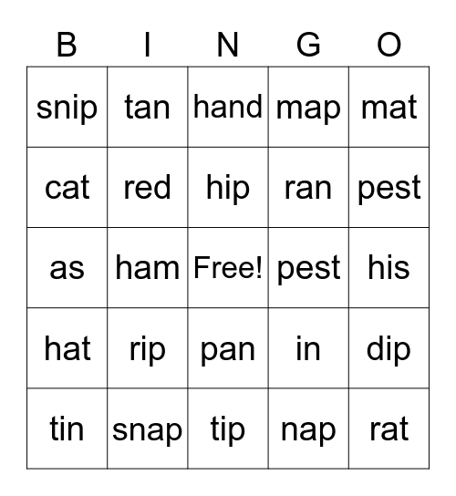 Phonics II Bingo Card