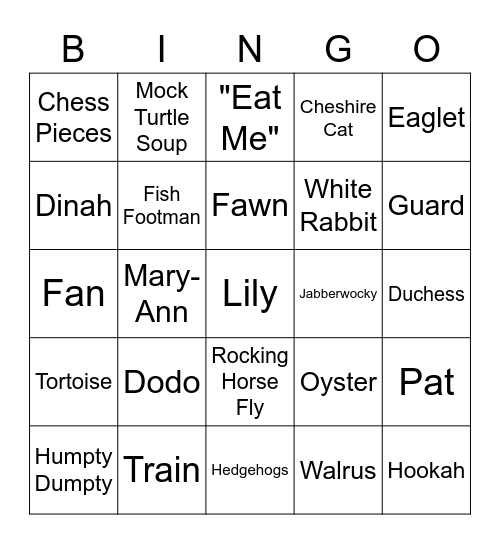 Alice in Wonderland Bingo Card