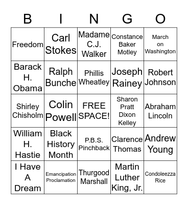 African Americans In Government Bingo Card