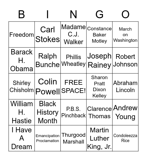 African Americans In Government Bingo Card