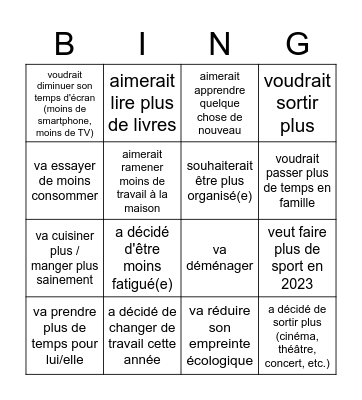 Dans la classe, trouve une personne qui Bingo Card