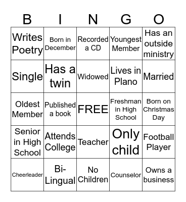 Get to Know Your Church Family Bingo Card