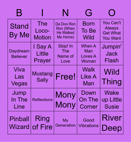 60s Music Bingo Card