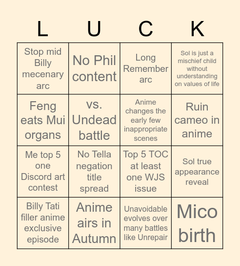 UU 2023 BINGO Card
