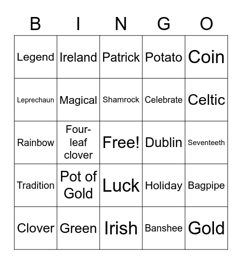 St. Patty's Day Bingo Card