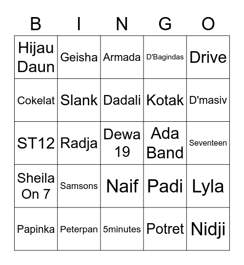 Band Indonesia Bingo Card