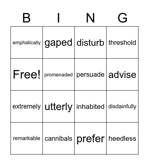 Pippi Vocabulary Bingo Card