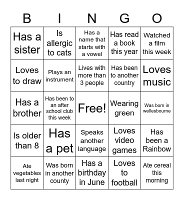 Getting to Know You Bingo Card