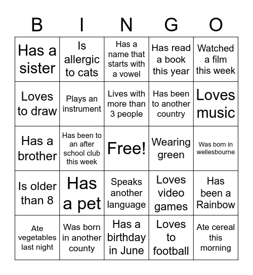 Getting to Know You Bingo Card