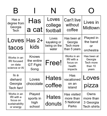 RFAC Bingo Card
