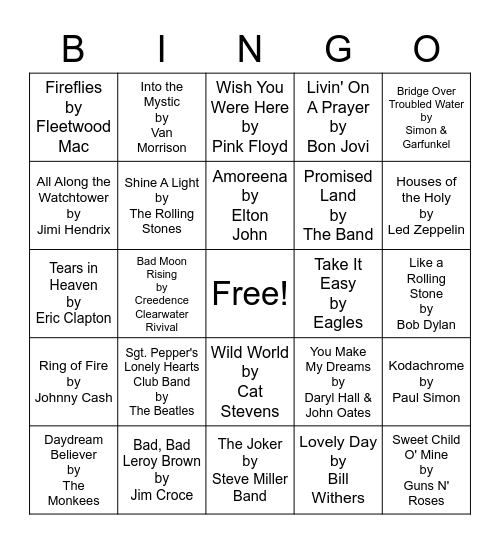 Music Bingo Card