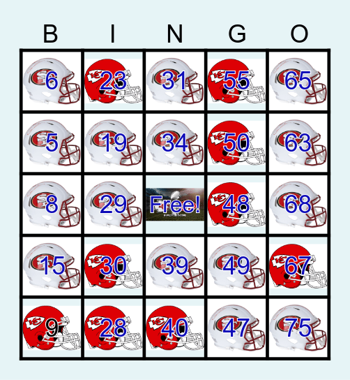 Superbowl Number Bingo Card