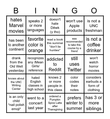 Icebreaker Bingo Card