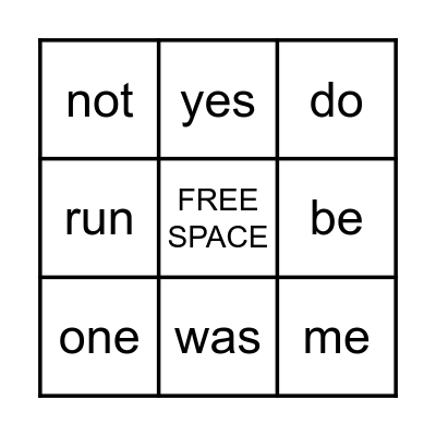 Sight Word Bingo Card