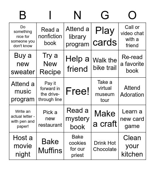 Cabin Fever Bingo Card