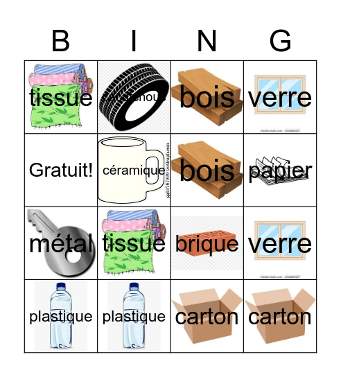 Les matériaux Bingo Card