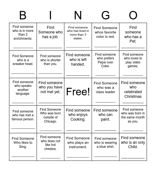 Find Someone Who Bingo Card