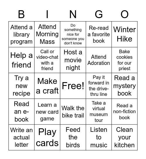 Cabin Fever Bingo Card