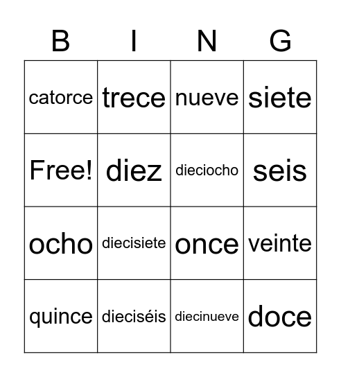 V.1 Seis a Veinte Bingo Card