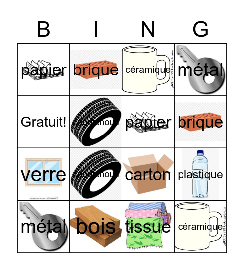 Les matériaux Bingo Card