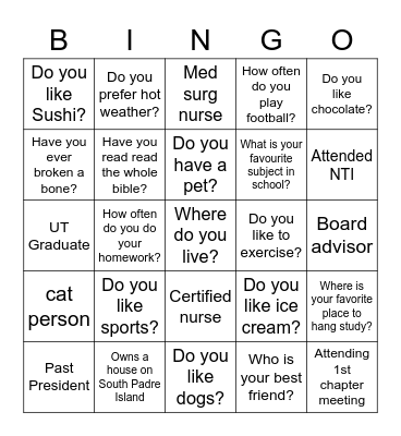 Networking Bingo Card
