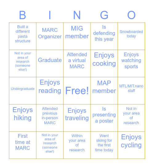 MARC 2023: Netoworking Bingo Card
