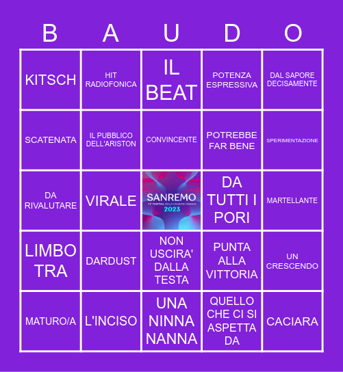 SANREMO 2023 PREASCOLTI Bingo Card