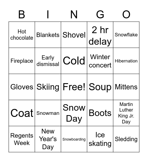 January Bingo Card