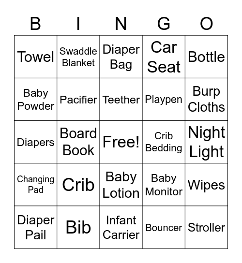 Baby Shower Bingo Card