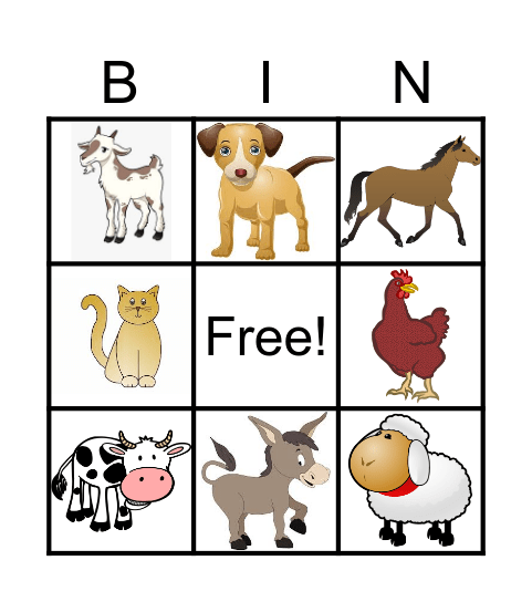 Los animales de la granja todos Kinder #2 (todos) Bingo Card